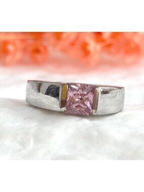 Pink Topaz Gemstone Solitaire Minimalist Sterling Silver 925 Vintage Ring - sz 8